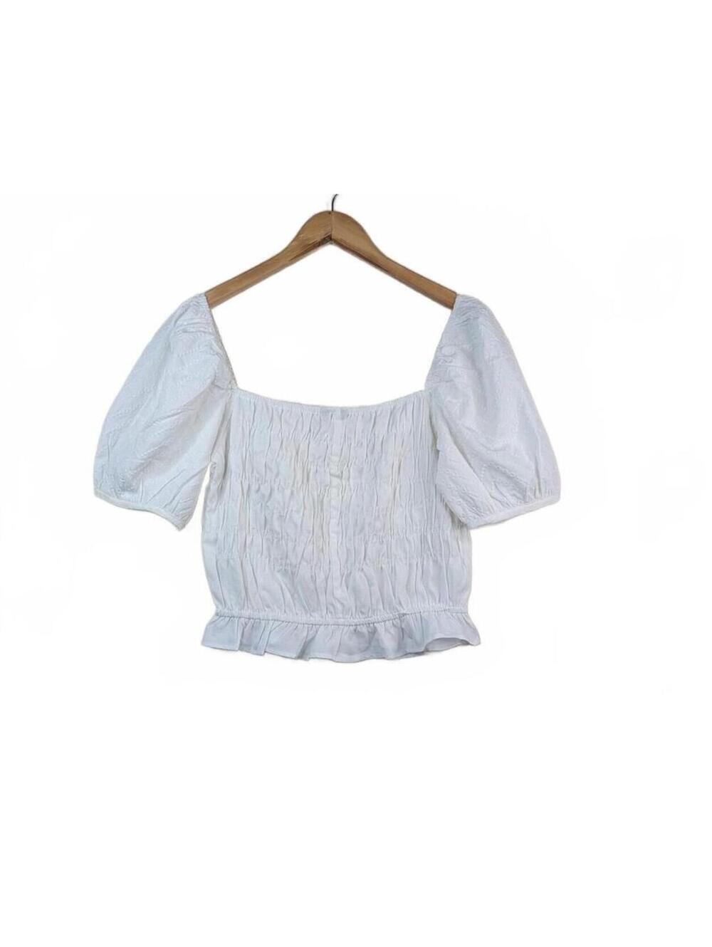 Style Envy White Smocked Puff Sleeve Crop‎ Top XL